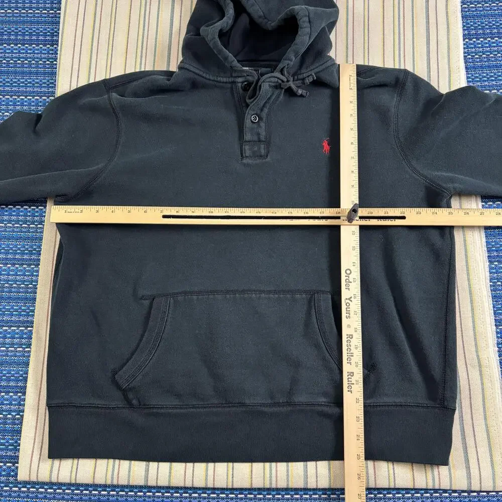 Polo By Ralph Lauren Hoodie Mens 2XL Black Fleece Kangaroo Pocket Sweatshirt